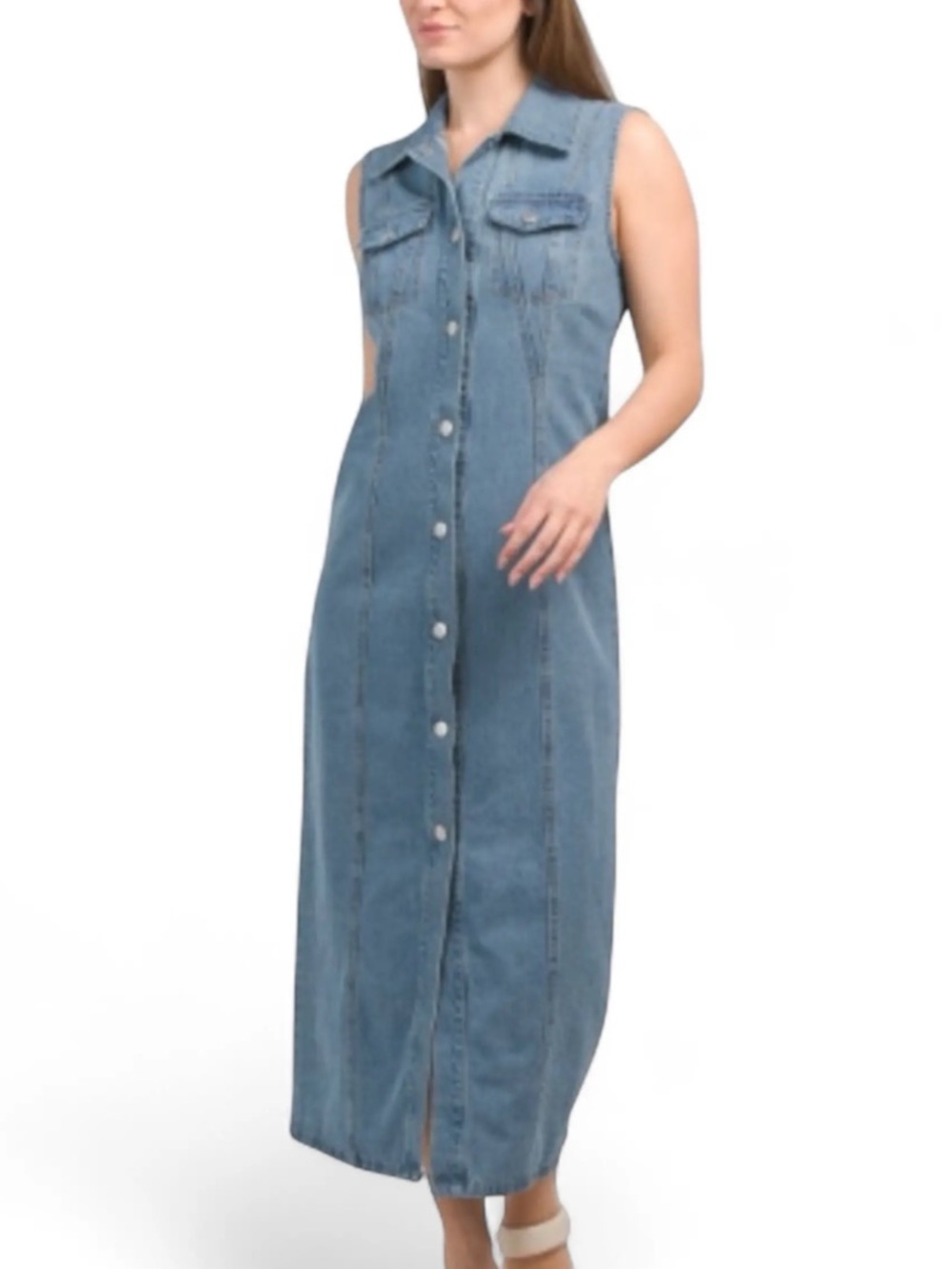 NWOT House of Harlow 1960 Light Blue Denim Maxi Dress Sz S